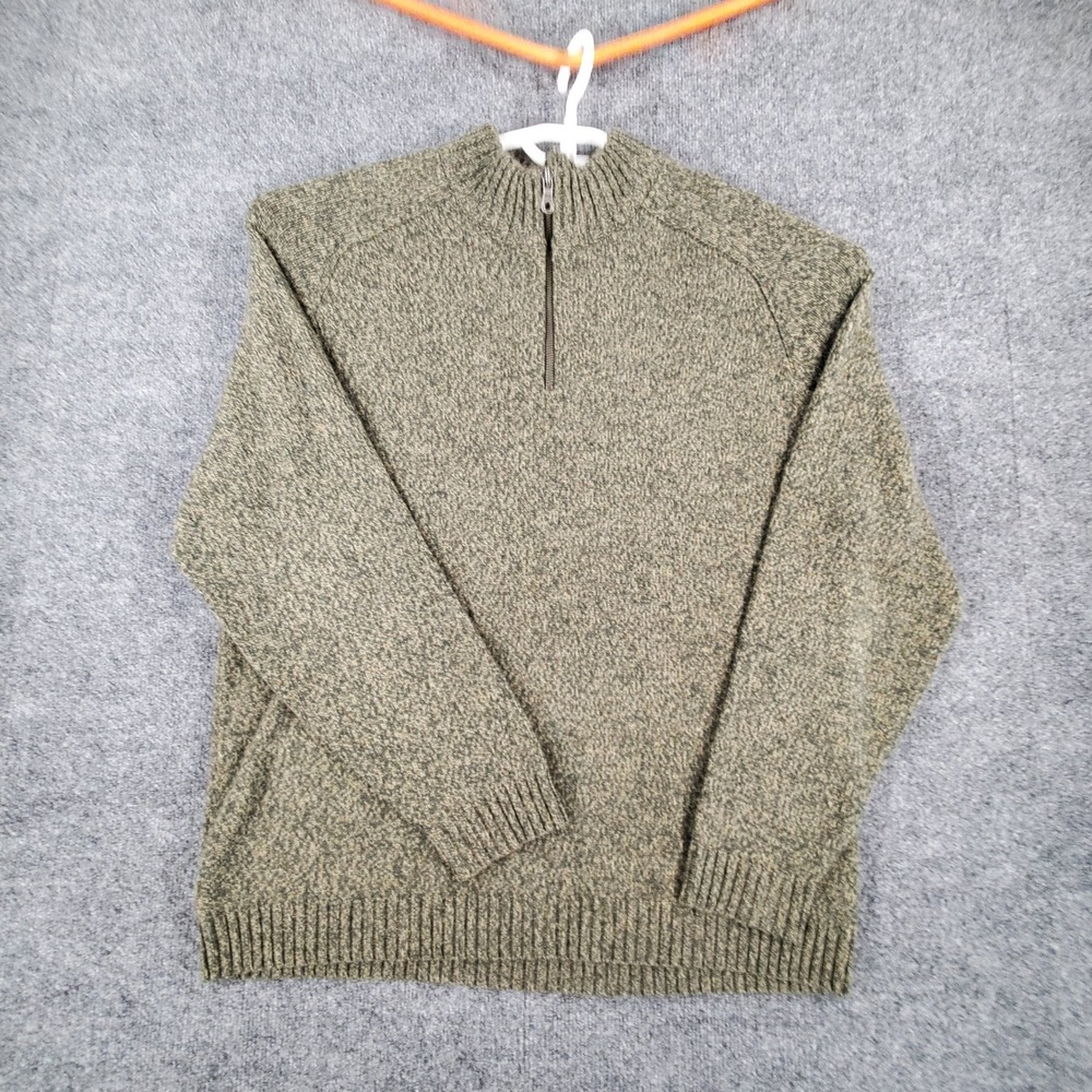 Eddie Bauer Wool Sweater Mens L Fine Italian Merino 1/4 Zip Olive Green Marled
